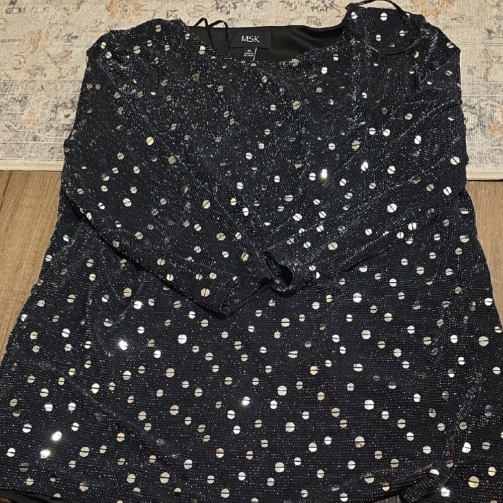 MSK Black and Silver Sequin Blouse